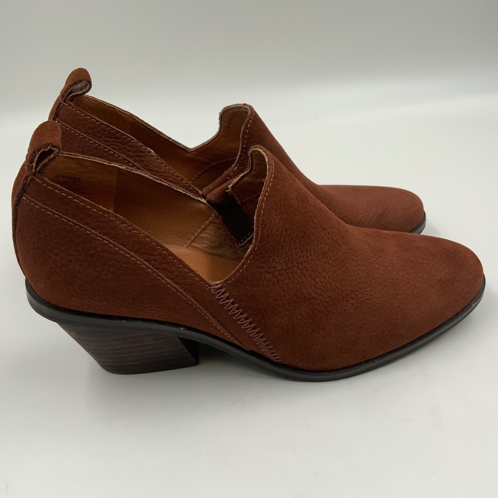 Lucky Brand Women Leather Ankle Boots Booties Brown Wedge Heel Size 6.5 - Picture 3 of 8